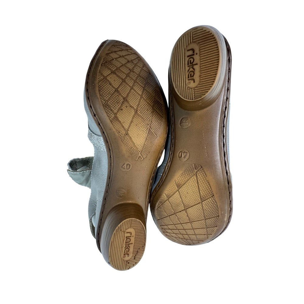 Rieker Antistress Mary Jane Pumps Womens 40 Silver Pewter Leather Slingback Heel - Picture 14 of 14